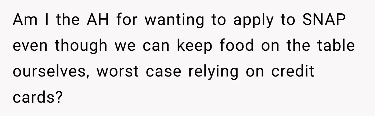 Am I the AH for wanting to apply to SNAP even though we can keep food on the table ourselves, worst case relying on credit cards?