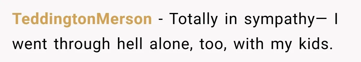 TeddingtonMerson − Totally in sympathy— I went through hell alone, too, with my kids.