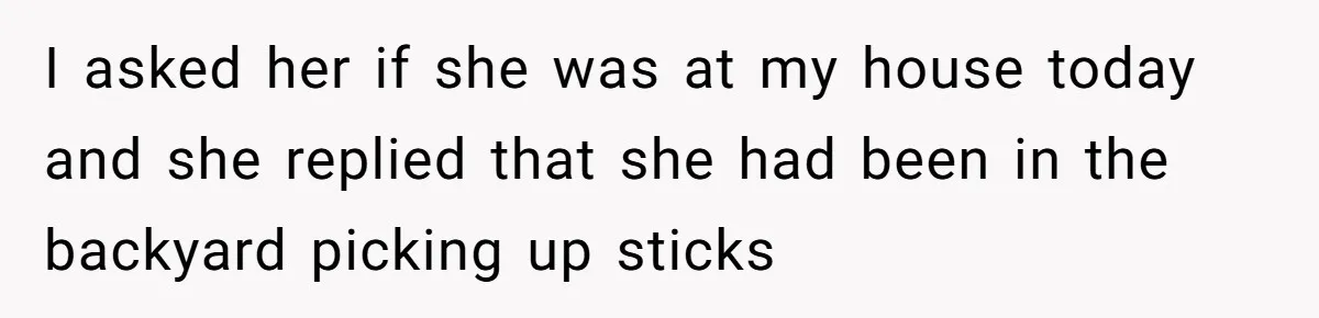 I asked her if she was at my house today and she replied that she had been in the backyard picking up sticks