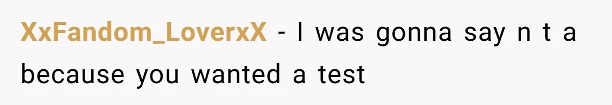 XxFandom_LoverxX − I was gonna say n t a because you wanted a test