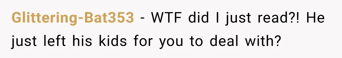 Glittering-Bat353 − WTF did I just read?! He just left his kids for you to deal with?