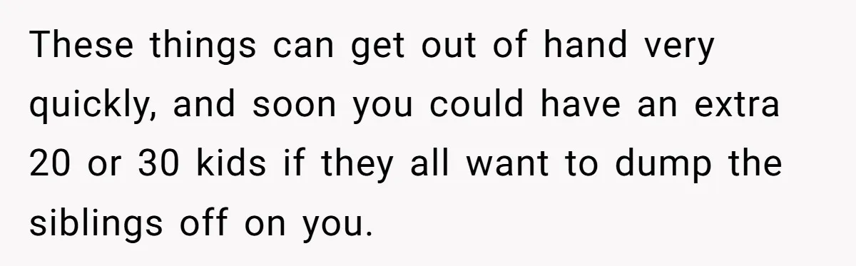 These things can get out of hand very quickly, and soon you could have an extra 20 or 30 kids if they all want to dump the siblings off on...