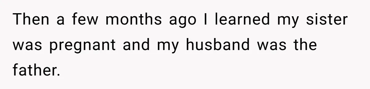 Then a few months ago I learned my sister was pregnant and my husband was the father.