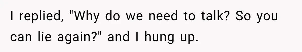 I replied, "Why do we need to talk? So you can lie again?" and I hung up.