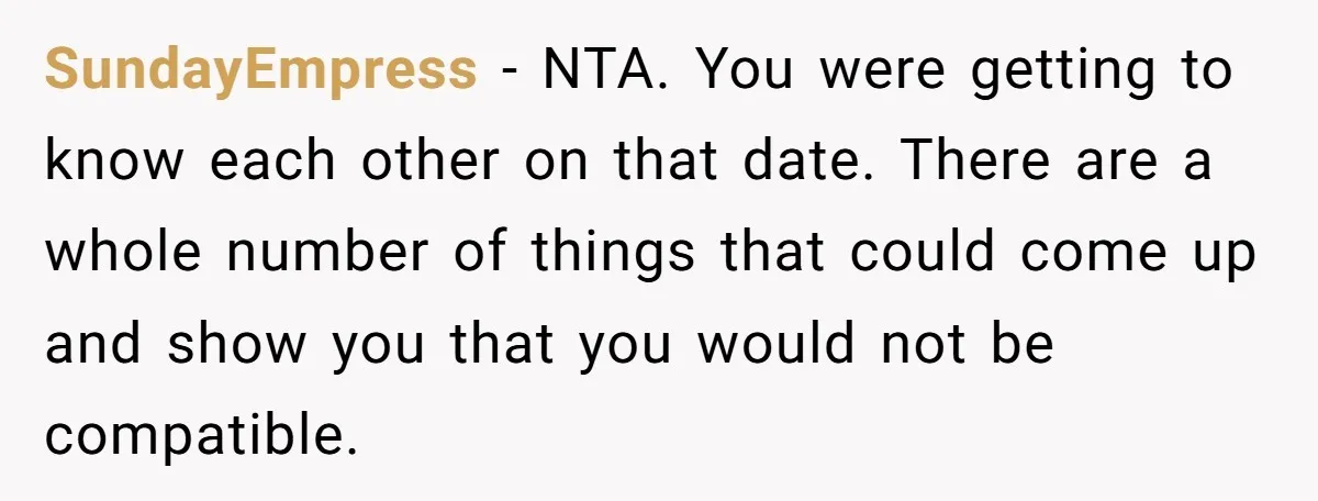 SundayEmpress − NTA. You were getting to know each other on that date. There are a whole number of things that could come up and show you that you would...