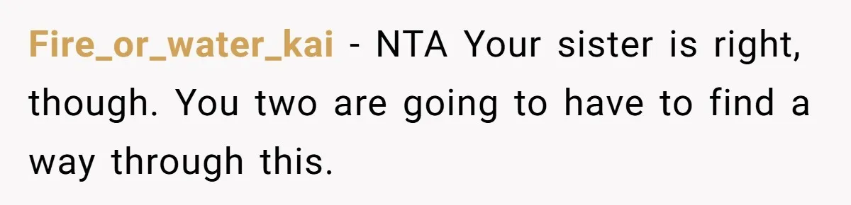 Fire_or_water_kai − NTA Your sister is right, though. You two are going to have to find a way through this.