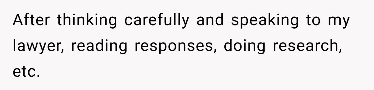 After thinking carefully and speaking to my lawyer, reading responses, doing research, etc.