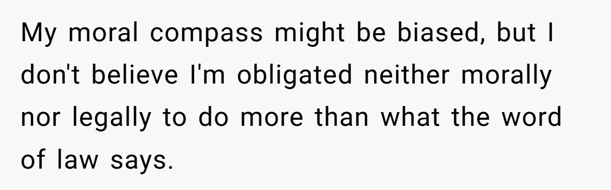 My moral compass might be biased, but I don't believe I'm obligated neither morally nor legally to do more than what the word of law says.