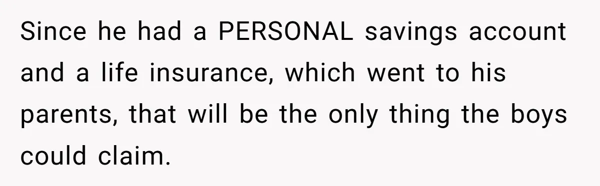 Since he had a PERSONAL savings account and a life insurance, which went to his parents, that will be the only thing the boys could claim.