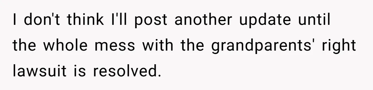 I don't think I'll post another update until the whole mess with the grandparents' right lawsuit is resolved.