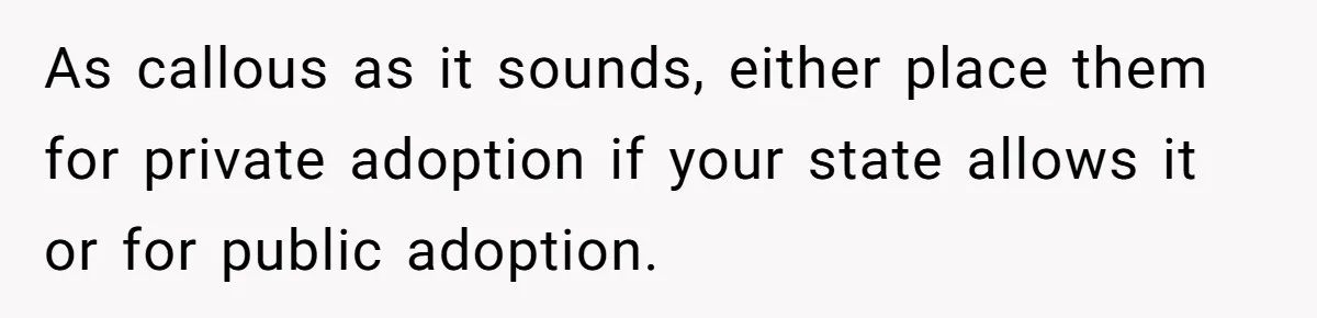 As callous as it sounds, either place them for private adoption if your state allows it or for public adoption.