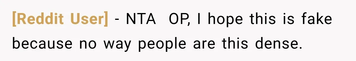 [Reddit User] − NTA  OP, I hope this is fake because no way people are this dense.