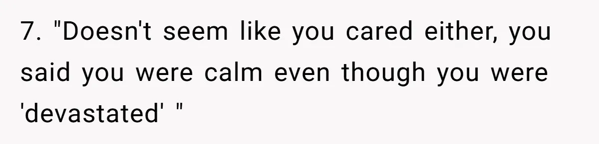 7. "Doesn't seem like you cared either, you said you were calm even though you were 'devastated' "
