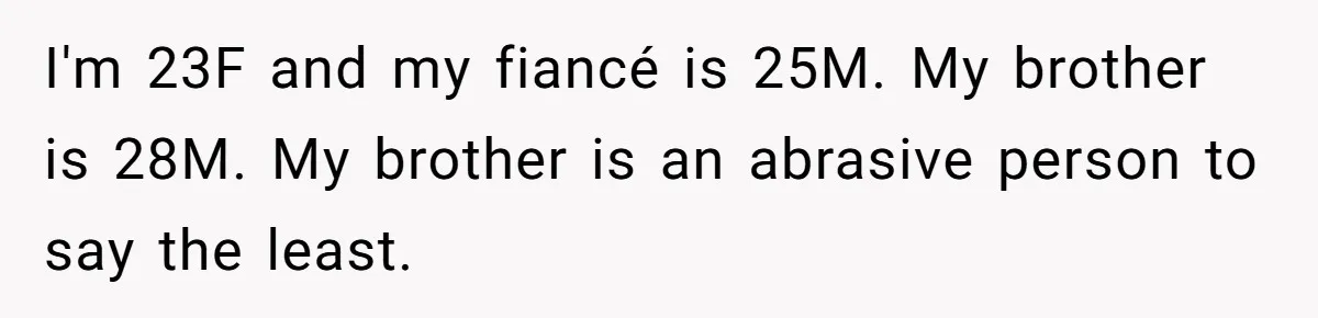I'm 23F and my fiancé is 25M. My brother is 28M. My brother is an abrasive person to say the least.