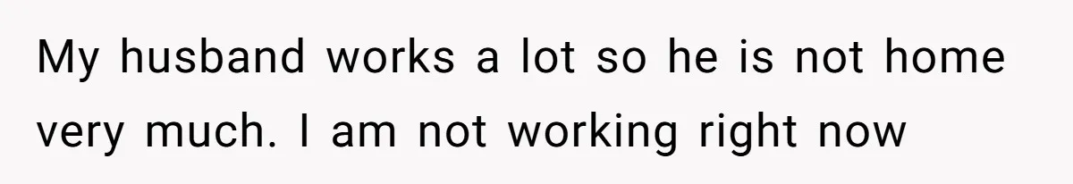 My husband works a lot so he is not home very much. I am not working right now