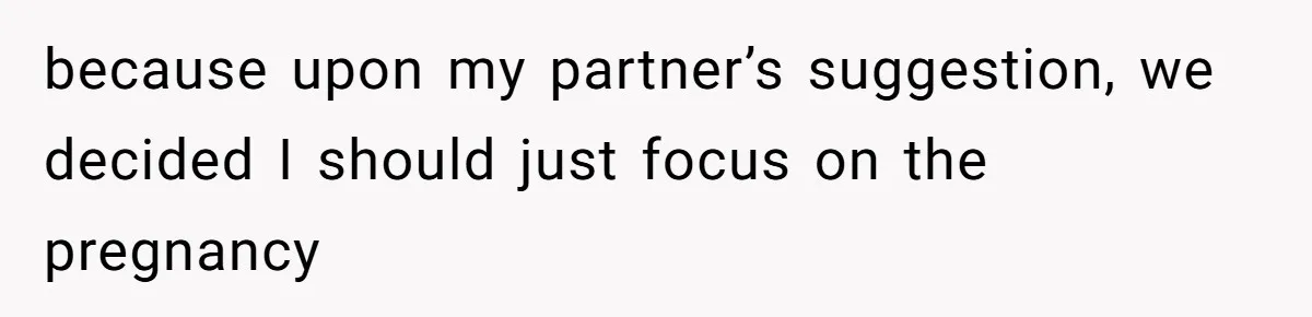 because upon my partner’s suggestion, we decided I should just focus on the pregnancy