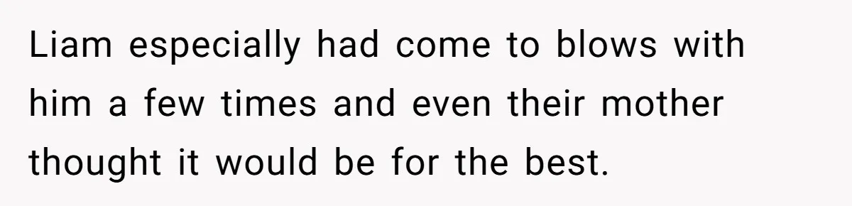Liam especially had come to blows with him a few times and even their mother thought it would be for the best.