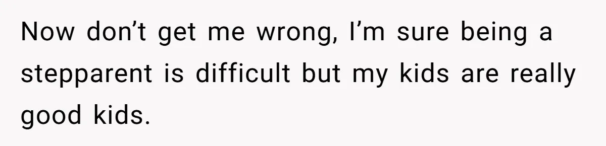 Now don’t get me wrong, I’m sure being a stepparent is difficult but my kids are really good kids.