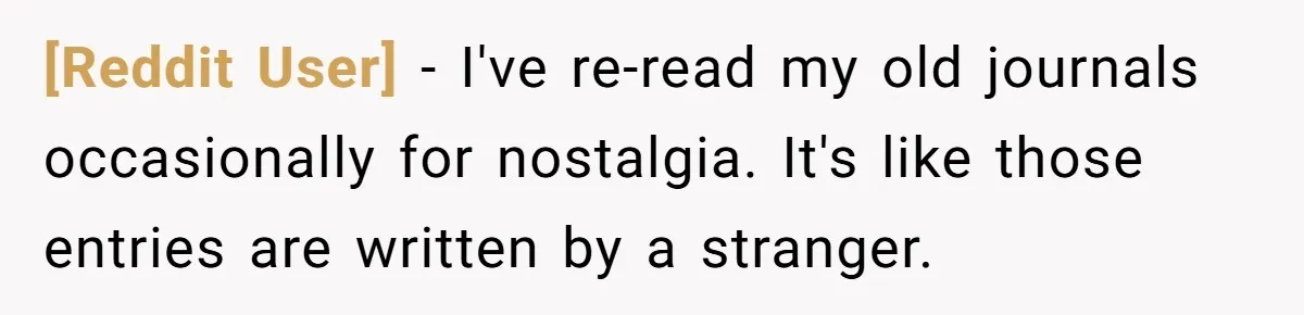 [Reddit User] − I've re-read my old journals occasionally for nostalgia. It's like those entries are written by a stranger.