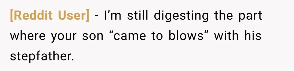 [Reddit User] − I’m still digesting the part where your son “came to blows” with his stepfather.