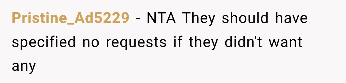Pristine_Ad5229 − NTA They should have specified no requests if they didn't want any
