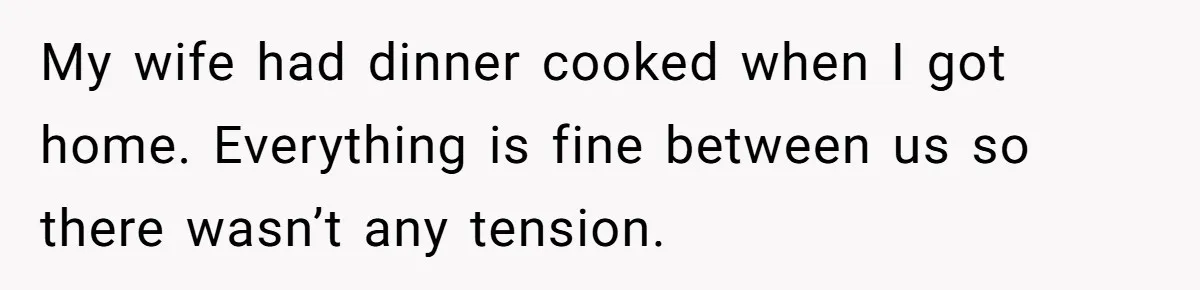 My wife had dinner cooked when I got home. Everything is fine between us so there wasn’t any tension.