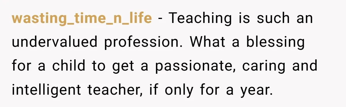 wasting_time_n_life − Teaching is such an undervalued profession. What a blessing for a child to get a passionate, caring and intelligent teacher, if only for a year.
