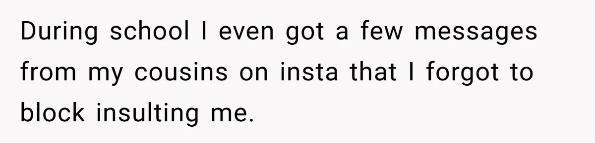 During school I even got a few messages from my cousins on insta that I forgot to block insulting me.