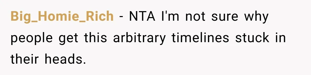 Big_Homie_Rich − NTA I'm not sure why people get this arbitrary timelines stuck in their heads.
