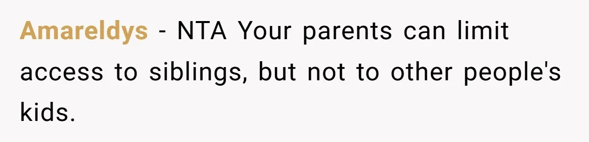Amareldys − NTA Your parents can limit access to siblings, but not to other people's kids.