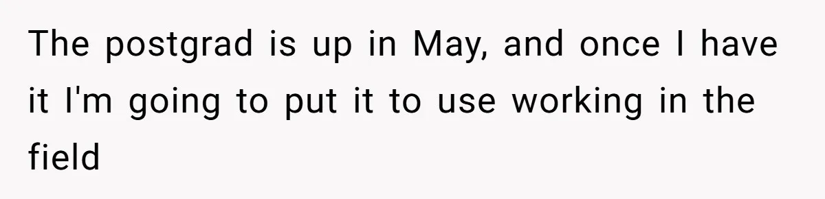The postgrad is up in May, and once I have it I'm going to put it to use working in the field
