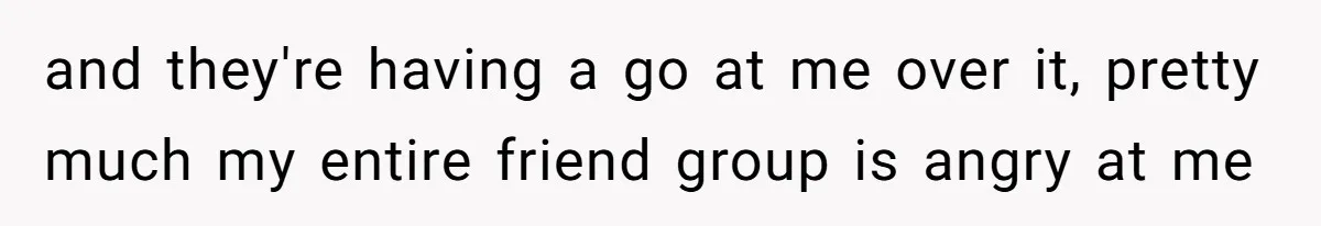 and they're having a go at me over it, pretty much my entire friend group is angry at me