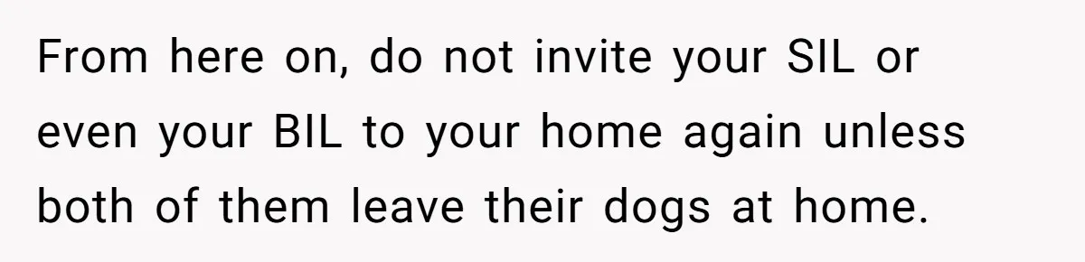 From here on, do not invite your SIL or even your BIL to your home again unless both of them leave their dogs at home.