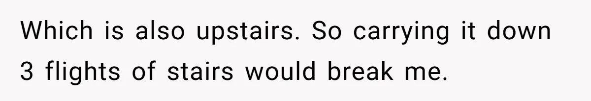 Which is also upstairs. So carrying it down 3 flights of stairs would break me.