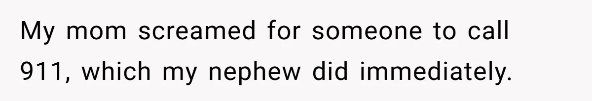 My mom screamed for someone to call 911, which my nephew did immediately.