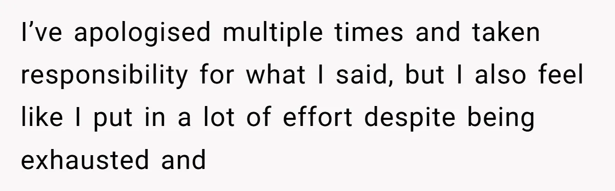 I’ve apologised multiple times and taken responsibility for what I said, but I also feel like I put in a lot of effort despite being exhausted and