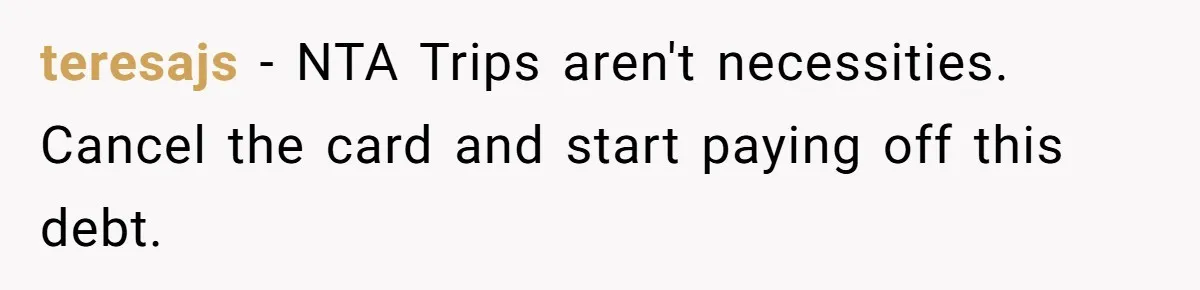 teresajs − NTA Trips aren't necessities. Cancel the card and start paying off this debt.