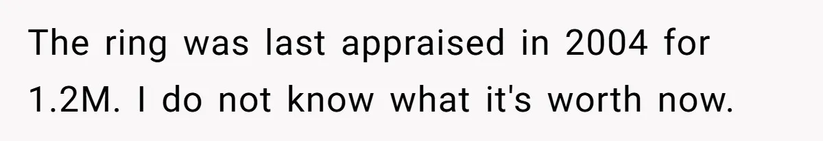 The ring was last appraised in 2004 for 1.2M. I do not know what it's worth now.