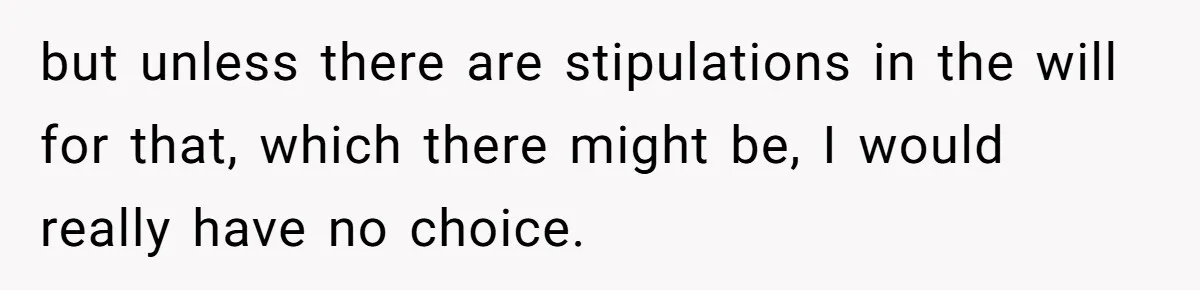 but unless there are stipulations in the will for that, which there might be, I would really have no choice.