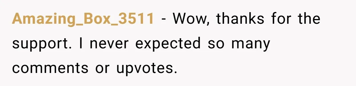 Amazing_Box_3511 − Wow, thanks for the support. I never expected so many comments or upvotes.