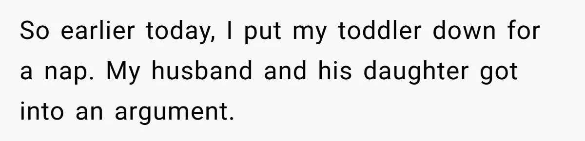 So earlier today, I put my toddler down for a nap. My husband and his daughter got into an argument.