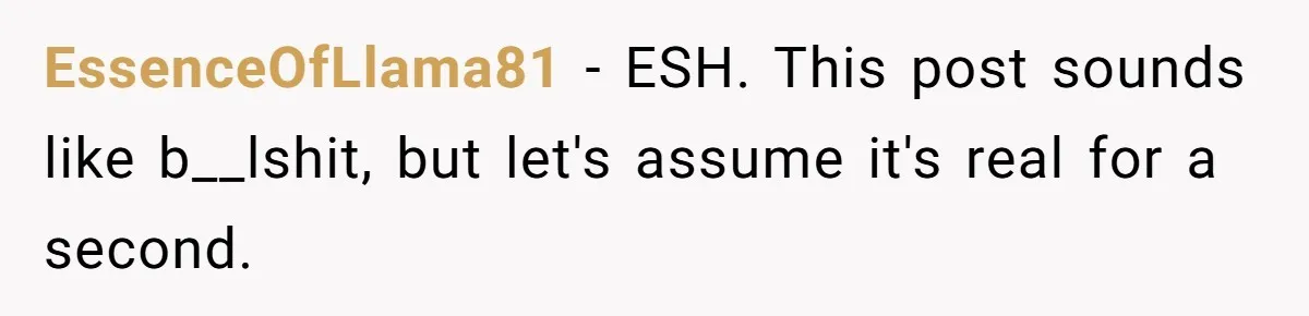 EssenceOfLlama81 − ESH. This post sounds like b__lshit, but let's assume it's real for a second.