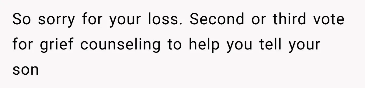 So sorry for your loss. Second or third vote for grief counseling to help you tell your son