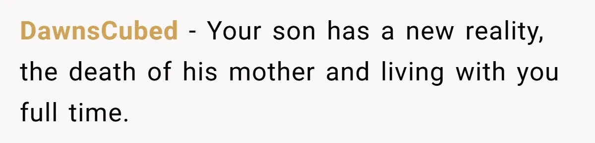 DawnsCubed − Your son has a new reality, the death of his mother and living with you full time.