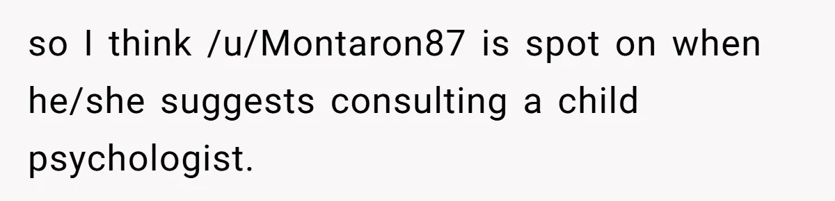 so I think /u/Montaron87 is spot on when he/she suggests consulting a child psychologist.
