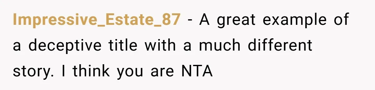 Impressive_Estate_87 − A great example of a deceptive title with a much different story. I think you are NTA