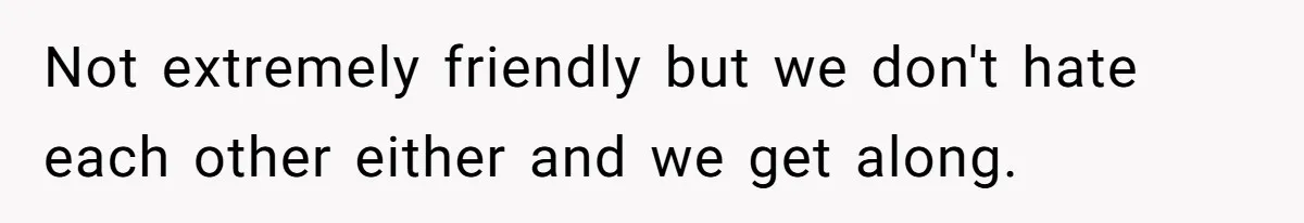 Not extremely friendly but we don't hate each other either and we get along.
