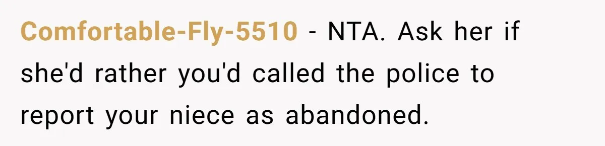 Comfortable-Fly-5510 − NTA. Ask her if she'd rather you'd called the police to report your niece as abandoned.