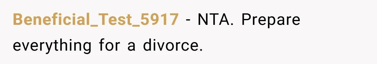 Beneficial_Test_5917 − NTA. Prepare everything for a divorce.
