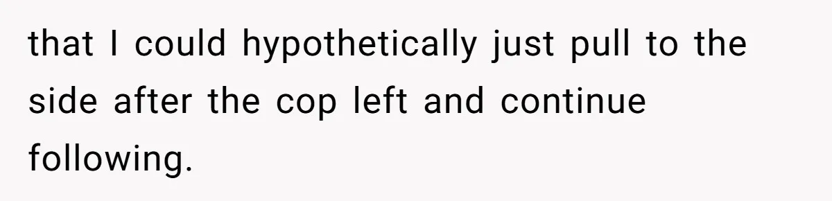 that I could hypothetically just pull to the side after the cop left and continue following.